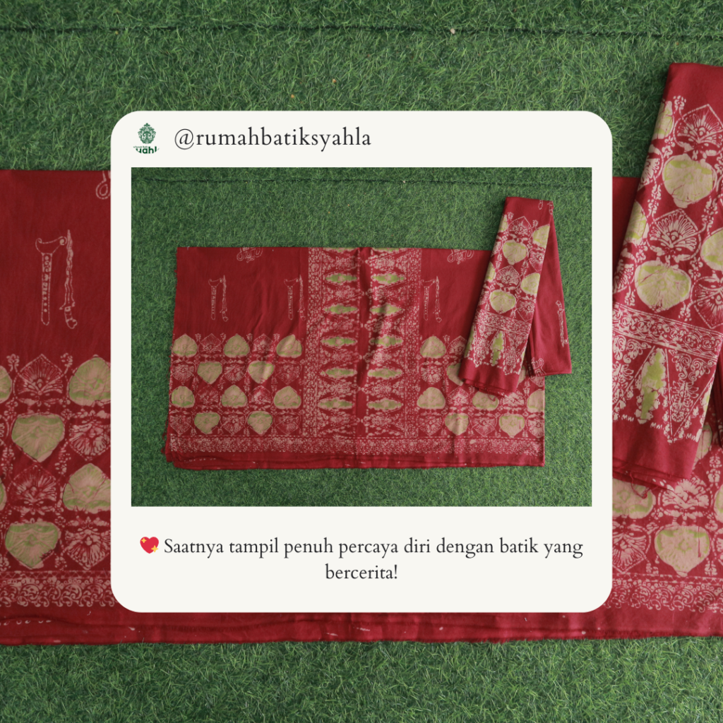 Setelan Batik Motif Keris dengan daun sirih besar dan bis kelok paku, mencerminkan kekuatan dan keanggunan budaya Nusantara. koleksi dari toko online (e-Commerce) www.rumahbatiksyahla.com