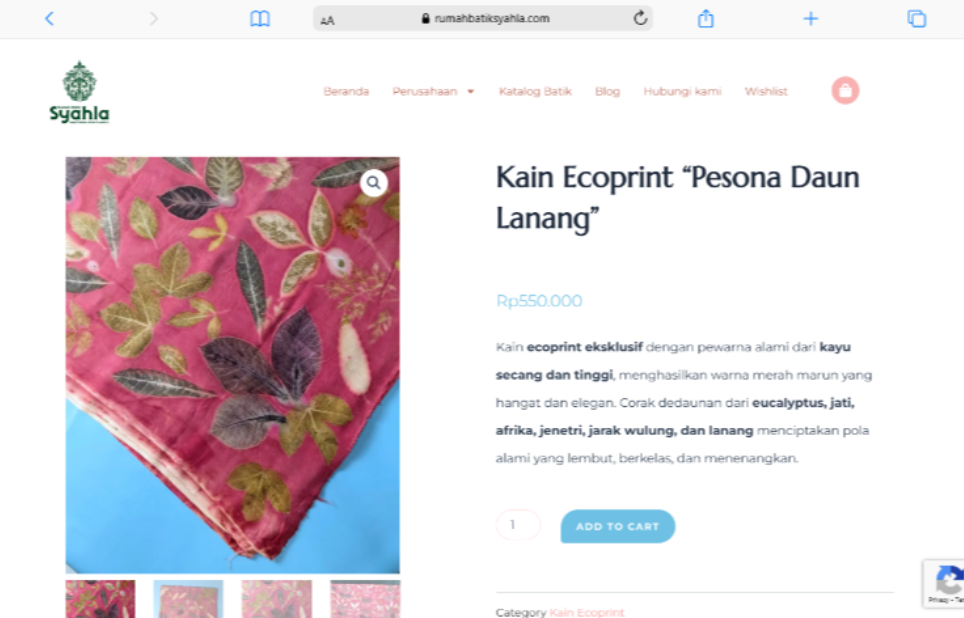 pelanggan bisa melihat detail kain batik di laman produk di website atau e-commerce Rumah Batik Syahla.